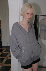 C HOODED KNIT ZIP-UP_GRAY