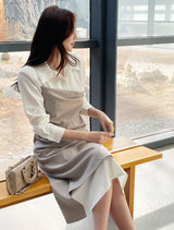 Sene color matching shirring drape shirt long one piece