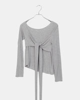 Evin ribbon Unbalanced Layered One-Off Shoulder Long-Sleeved T-Shirt