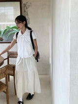 Slit Cotton Shirring Long Skirt (2c)