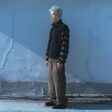 Stripe knit zip-up jacket / Black
