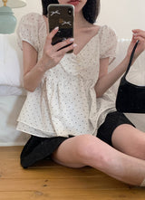 #PR Chiffon シャーリング半袖ブラウス (3color)