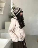 Striped Back Strap Wool Beanie