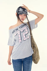 チェッカーボードニューヨークプリンティングTシャツ