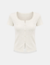 Haze Lace Neck Ribbed T-shirt