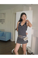 Gray Slimming Mini Pants Skirt