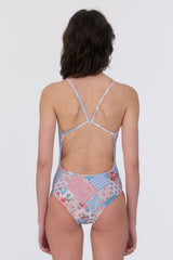 [Bohemian Patchwork_sky blue] Vバック ワンピース スイムウェア