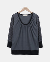 Minami Striped U-Neck 9-Sleeve T-Shirt