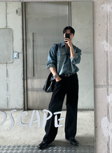  Lebey Daily Back Banding Wide Denim Pants