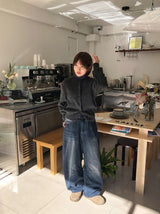 Hison Balloon Wide Brushed Denim Pants