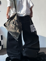 ナンバリングインディゴローステッチワイドバルーンタトゥープリントデニムロングパンツ 🩵🖤 - 2 カラーズ