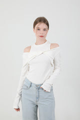 レイヤードツイストTシャツノースリーブセット White