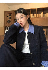 Checkered collar two-piece tweed jacket