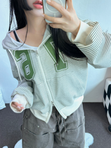 2ウェイ💚ストライプレタリングタトゥープリンティングフーディージップアップジャンパー🩵💚🖤3カラー