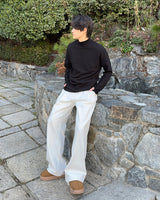 オーラワンピンタックコットンフリースワイドパンツ (Black)