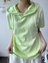 Even Halter Neck Hooded Button Loose Fit T-Shirt 4color