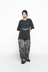 25SS DAMAGE WASHED WIDE CARGO PANTS CAMO