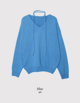 Basic V-neck Loose Knit + Tie Set (5color)
