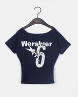 Epee Crack Printed Off-Shoulder Short Sleeve T-Shirt