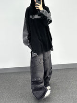 overlap denim pocket pants