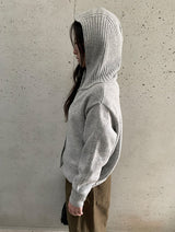Mihro High Neck Hood Wool Knit Cardigan