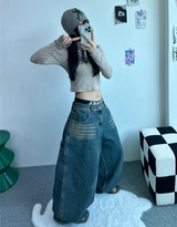 STRAP BALLOON WIDE DENIM🖤💙 - 2 COLORS