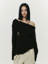 DAMAGE OFF SHOULDER KNIT BLACK