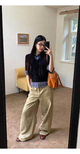 Khaki brown line wide cotton pants