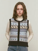 JACQUARD PATTERN KNIT VEST [SKY]