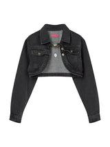 BOLERO SHAPE DENIM JACKET (BLACK WASHED)
