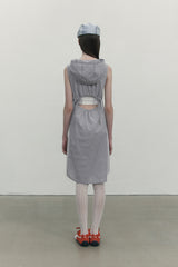 LAYERED HOODIE WOVEN DRESS [GRAY]
