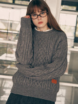 ROUND CABLE LABEL KNIT GRAY