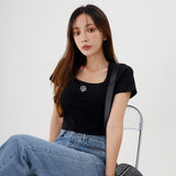 スクエアネッククロップハーフTシャツ [BLACK]