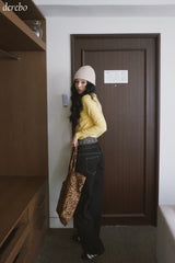 Leopard Layered Dark Denim Pants