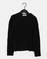 Miken open shoulder button wool long-sleeved T-shirt
