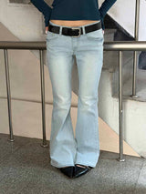 Ice blue boots cut pants