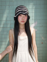 Stripe Cotton beanie-Black