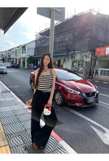 Lace Black Side Shirring Casual Pants