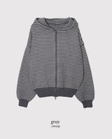 Muse Border Pattern Loose Knit 2WAY Hood Zip-up (2color)