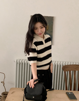 ボーダーふわふわスキッパー半袖ニット(3color)