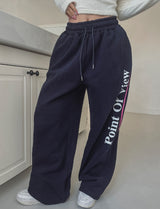 Point lettering brushed wide pants