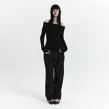 C ASYMMETRIC OFF-SHOULDER KNIT TOP_BLACK