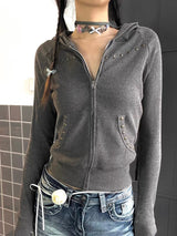 Rivet Hoodie Zip-Up [Grey]