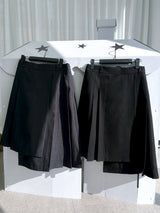 wool unbalanced pleats midi sk(2color)