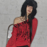 NECKLISS ONE-SHOULDER SWEATSHIRT (RED) F25ZB037