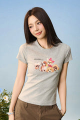ウォーターカラードッググラフィックTシャツ