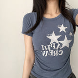 スタープリント✨サイド シャーリング スリム ショートスリーブ Tシャツ