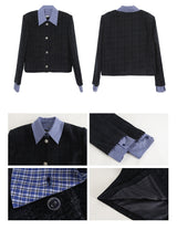 Checkered collar two-piece tweed jacket