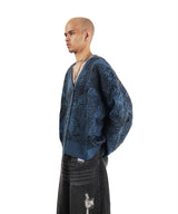 HIERARCHY STUDIOS Unsolved - Blue Fingerprint Oversized Knit Cardigan