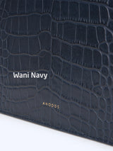 LAZEL CROC flap tote leather bag / Wani Navy